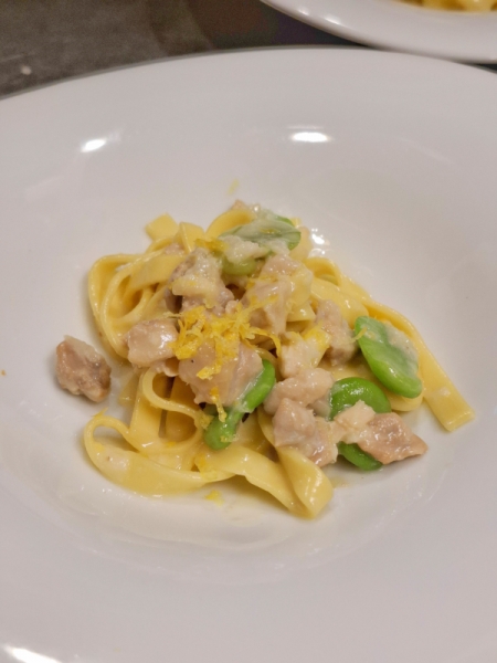 地鶏とレモン、そら豆のパスタ